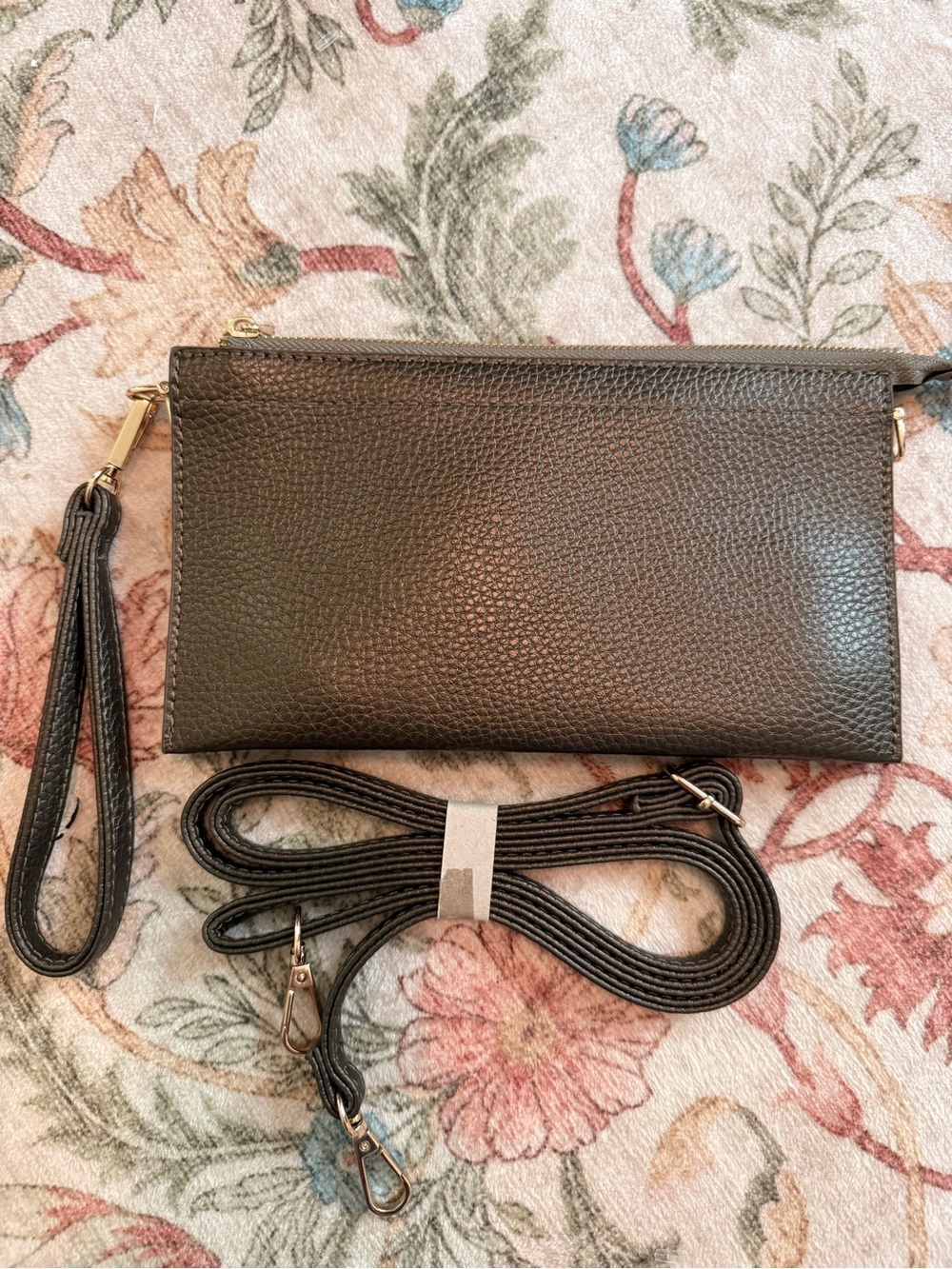 Convertible Wristlet & Crossbody Bag | Brown Pebbled Faux Leather Clutch NWT